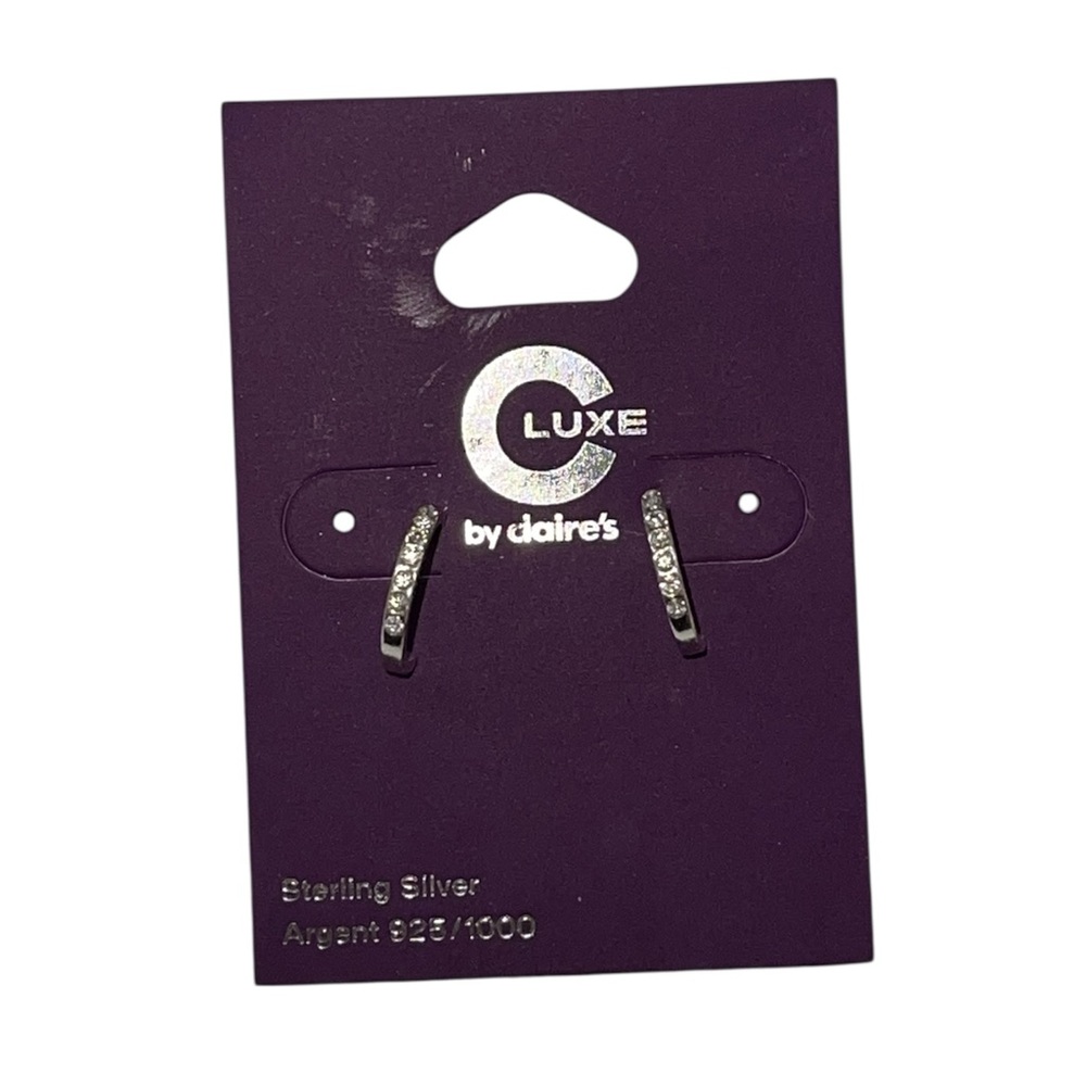 🤑 5/$25 Claire's Sterling Silver Small Diamond Hoop Earrings NWT
